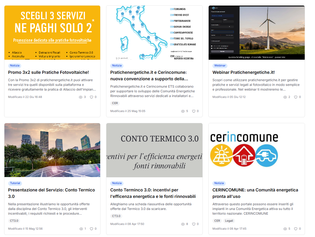 Sezione Academy della piattaforma con news, promozioni e webinar